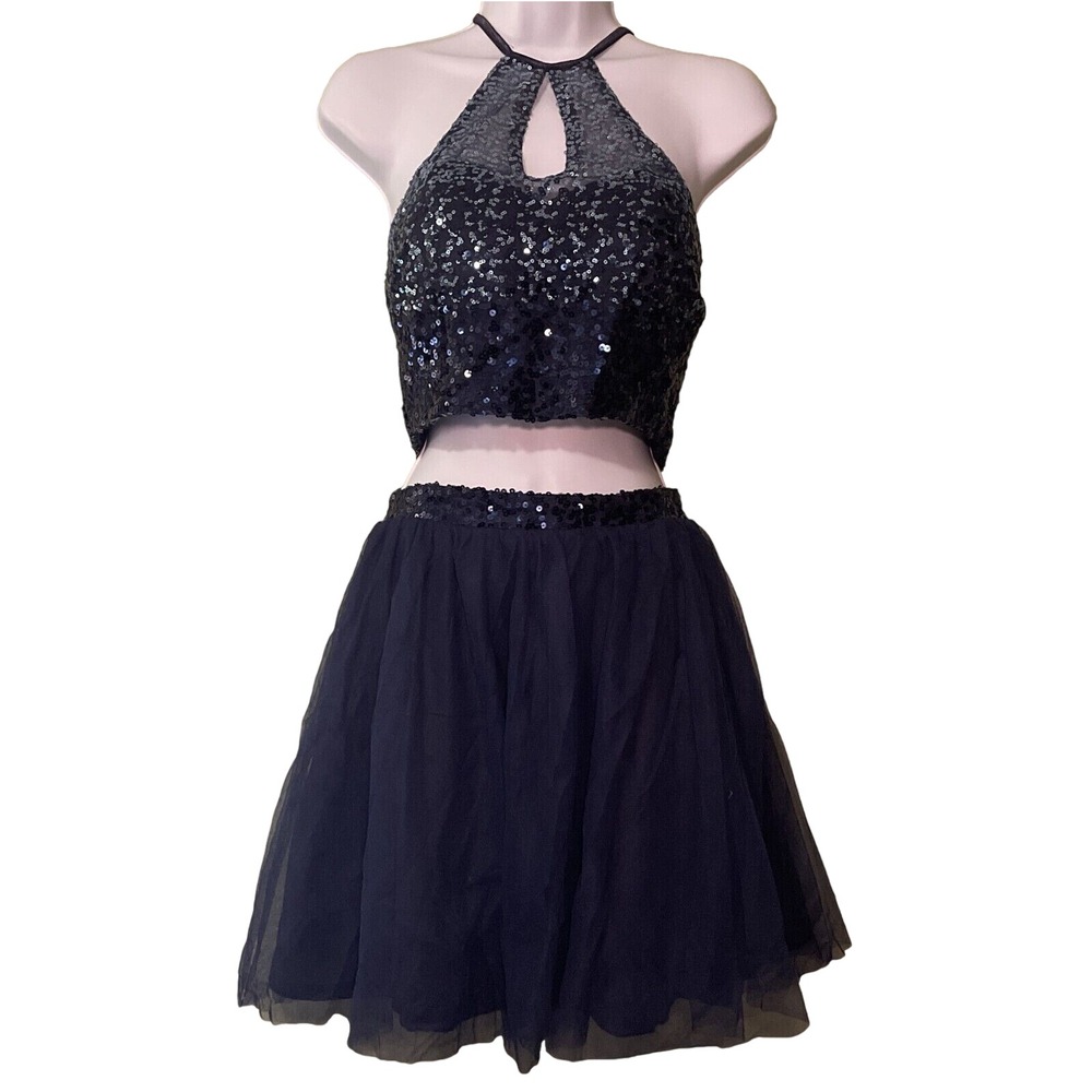 Haute Nights 2-Piece Navy Sequin Tulle Homecoming Dress Set